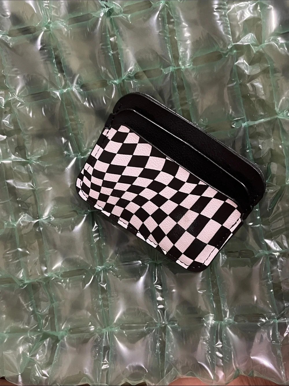 Black & White Optical Checkered Slim Card Holder